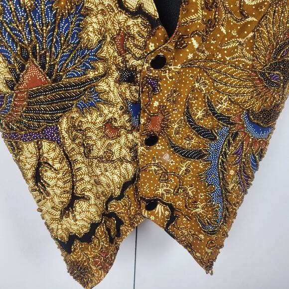 SOLD | Vintage 80s Kenar Beaded Sequin Cotton Button Front Vest | One Size - Picture 12 of 12